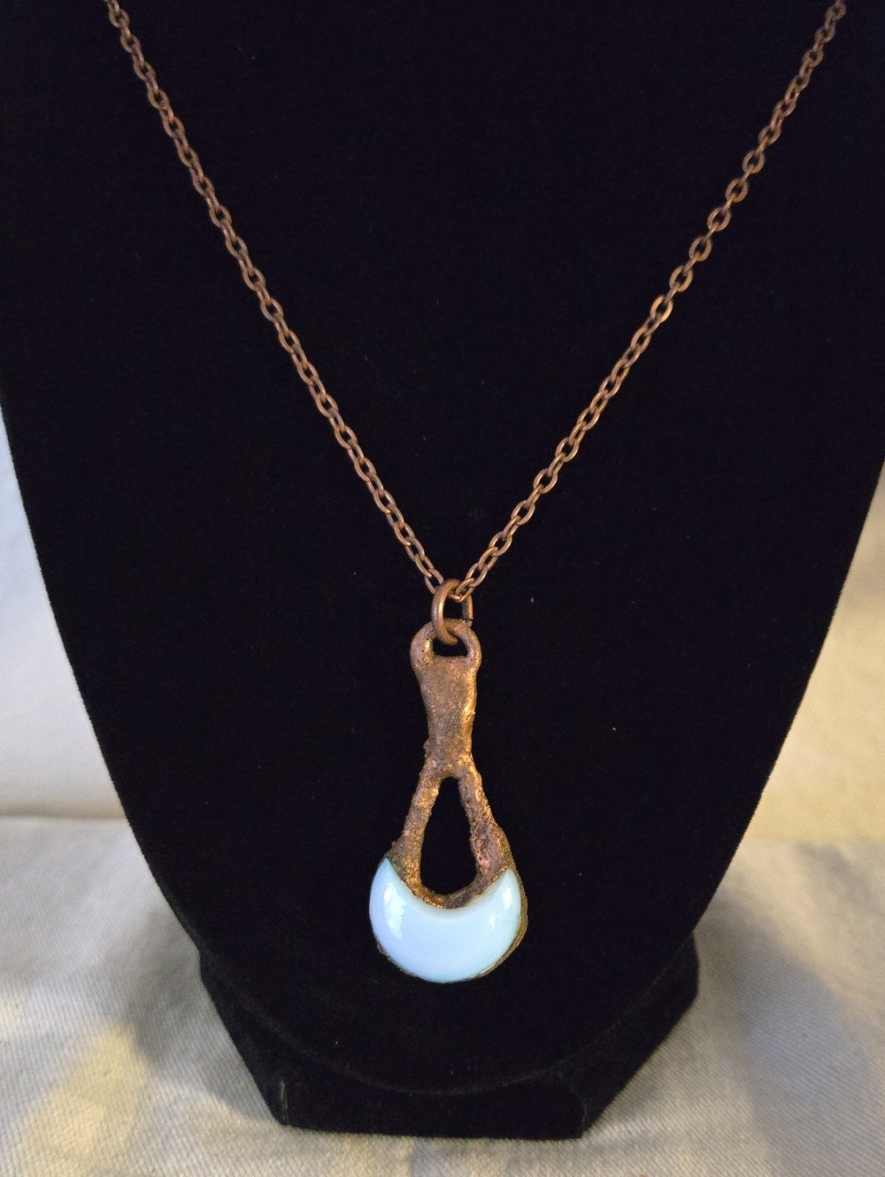 Artisan Style Copper Pendant Necklace Blue Stone Boho Statement Jewelry